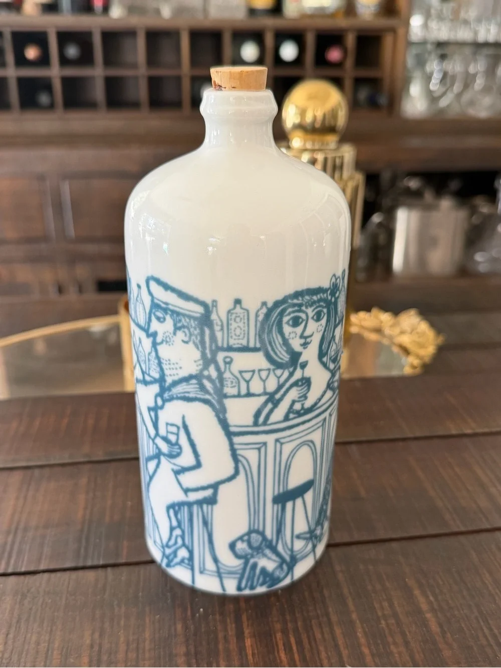 Mid-Century Modern Altenkunstadt Porcelain Decanter Bar Scene White Decanter VTG